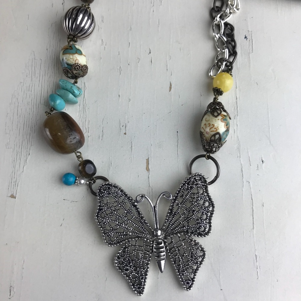 Victorian Meadow Butterfly Necklace - Multi Metal